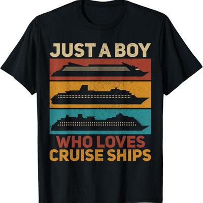 Just A Boy Who Loves Cruise Ships Funny Outfit Cruise Ship T-Shirt