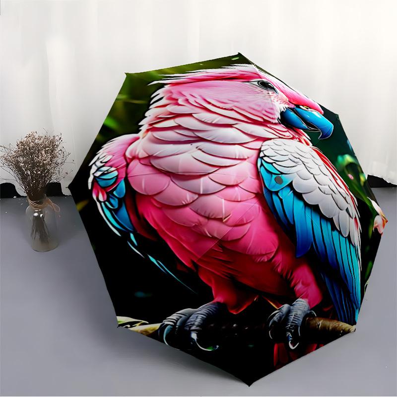 1pc Parrot Jungle Automatic Folding Umbrella   Compact 8 Rib Design, Durable Iron Frame for Travel, Outdoor,  a0920111