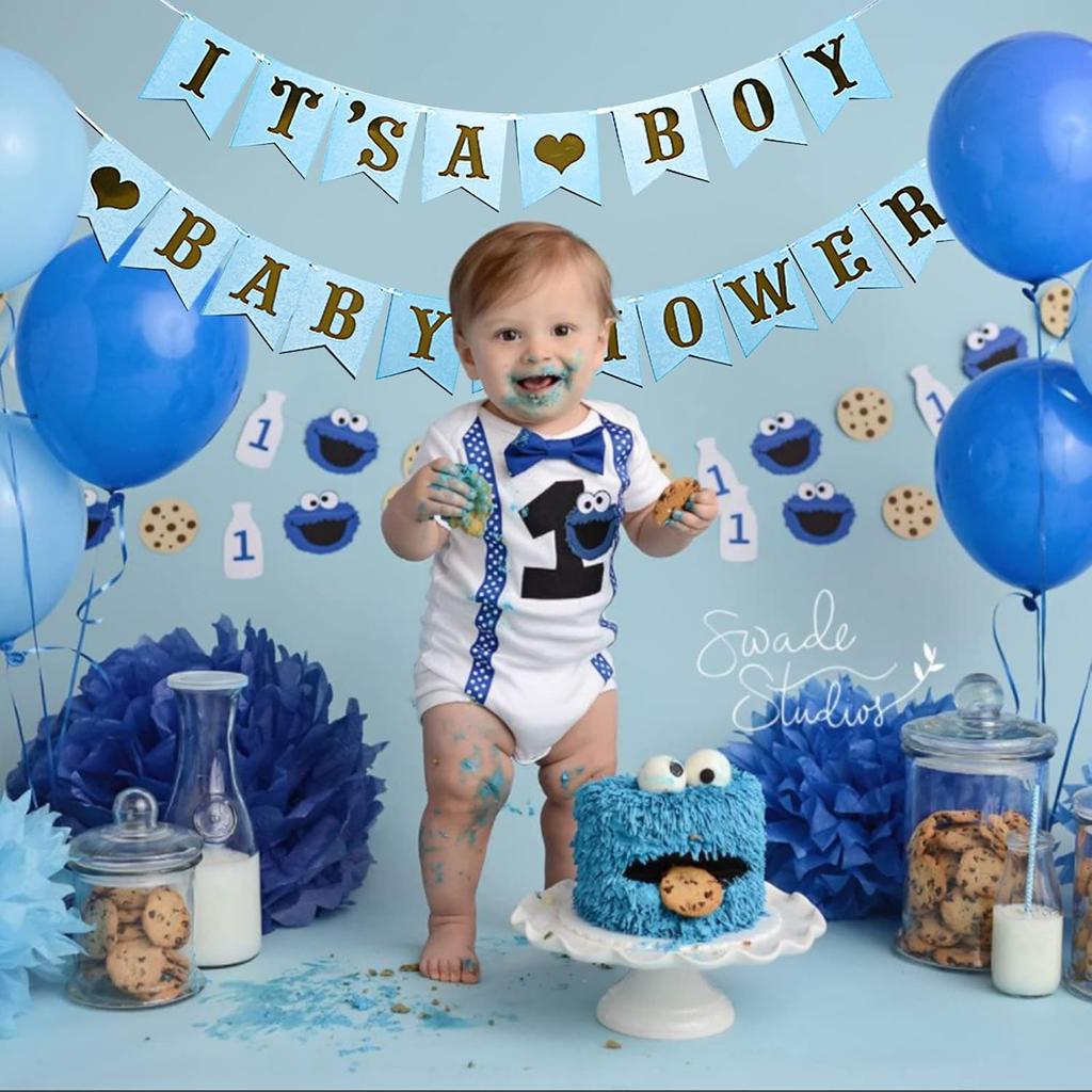 Blue Theme Glittery Letter It's A Boy Baby Shower Banner Hanging Pennant Decor for Newborns Baby Boy Birthday Party Baby Shower Party DIY Decoration
