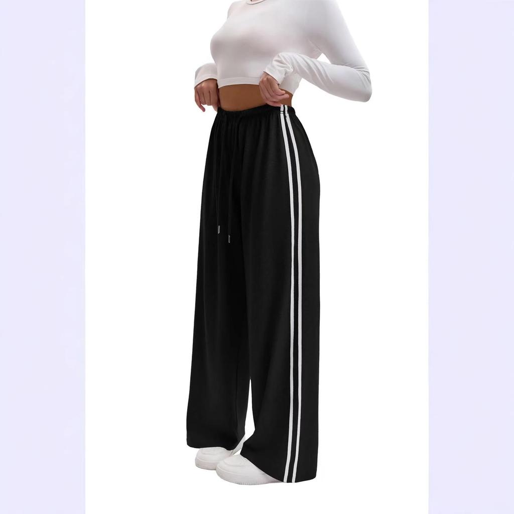 European Side Stripe Wide-Leg Sweatpants: Women's High-Waist Loose Casual Pants