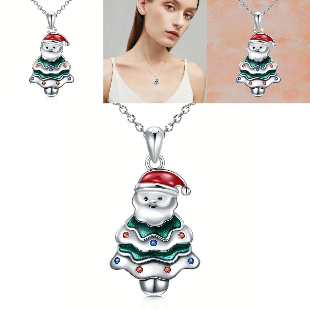 Christmas Santa Geometric Pendant Necklace With Micro Inlaid Alloy For Holiday Celebration