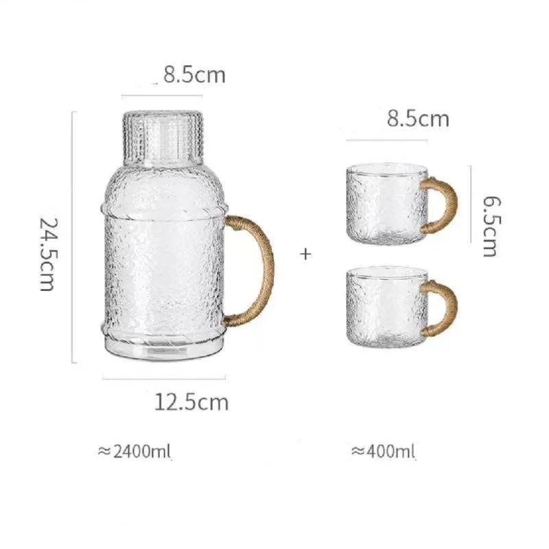 Hammered Glass Water Pitcher with Rope Handle – Heat Resistant, Large Capacity Cold Water Jug Water Botter