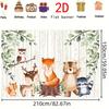 One forest-themed baby baptism backdrop - featuring foxes, bears, deer and monkeys, with green leaves and vines design