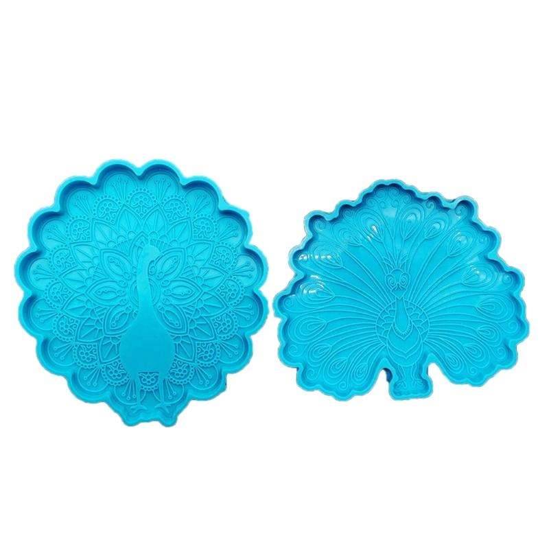 Peacocks Coaster Tray Mold  Crystal Epoxy Resin Molds Cup Mat Mug Pad Silicone Mould Coaster Making Accessories Decor