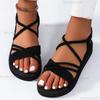 Size41 Women's Anti-slip Comfortable Soft Soled Sandals Crystal Decor Black Ankle Strap Sandalias Flat Shoes for Woman