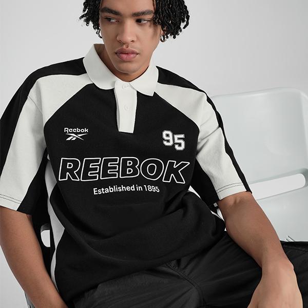 Reebok American Retro Casual College Style Color Block Letter Print Breathable Short Sleeve Polo Shirt Unisex Polo Shirts Black 24SRM423UGH0