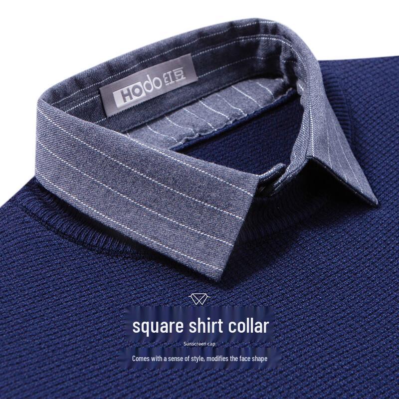 Hodo Men's Jacquard Faux Two-Piece Shirt Collar Knitted Sweater