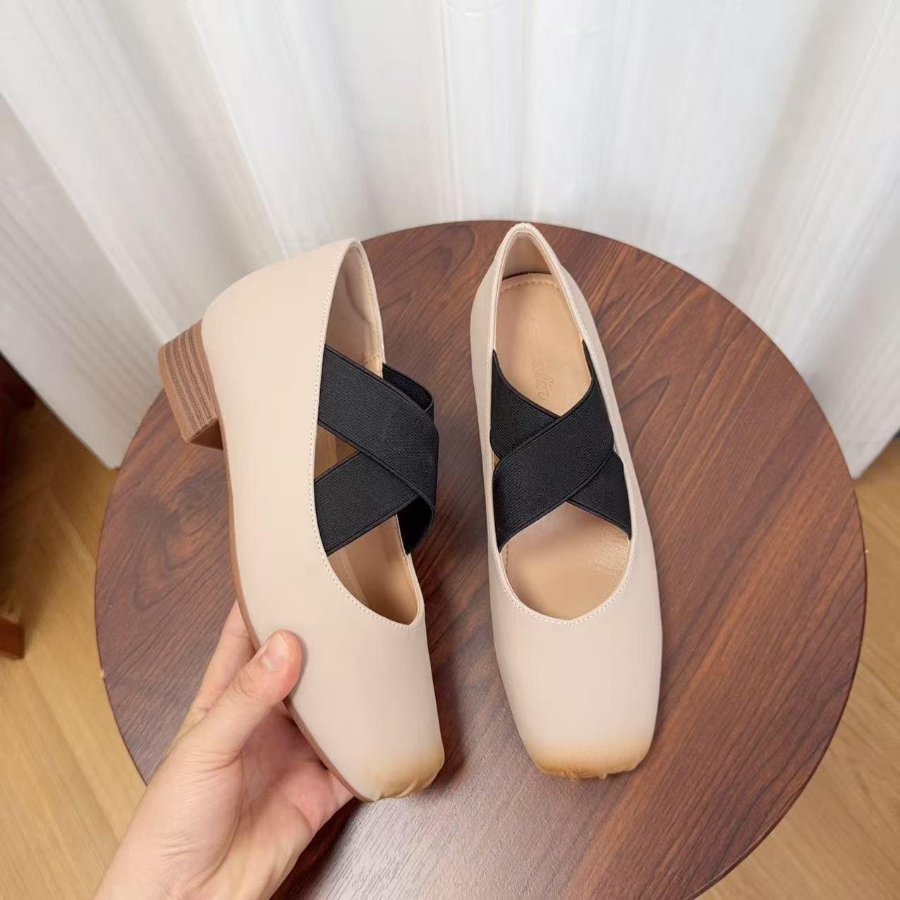 

Sheepskin version~ Summer new small inner height increase shallow mouth ballet shoes women s French retro style cross belt single shoes 34