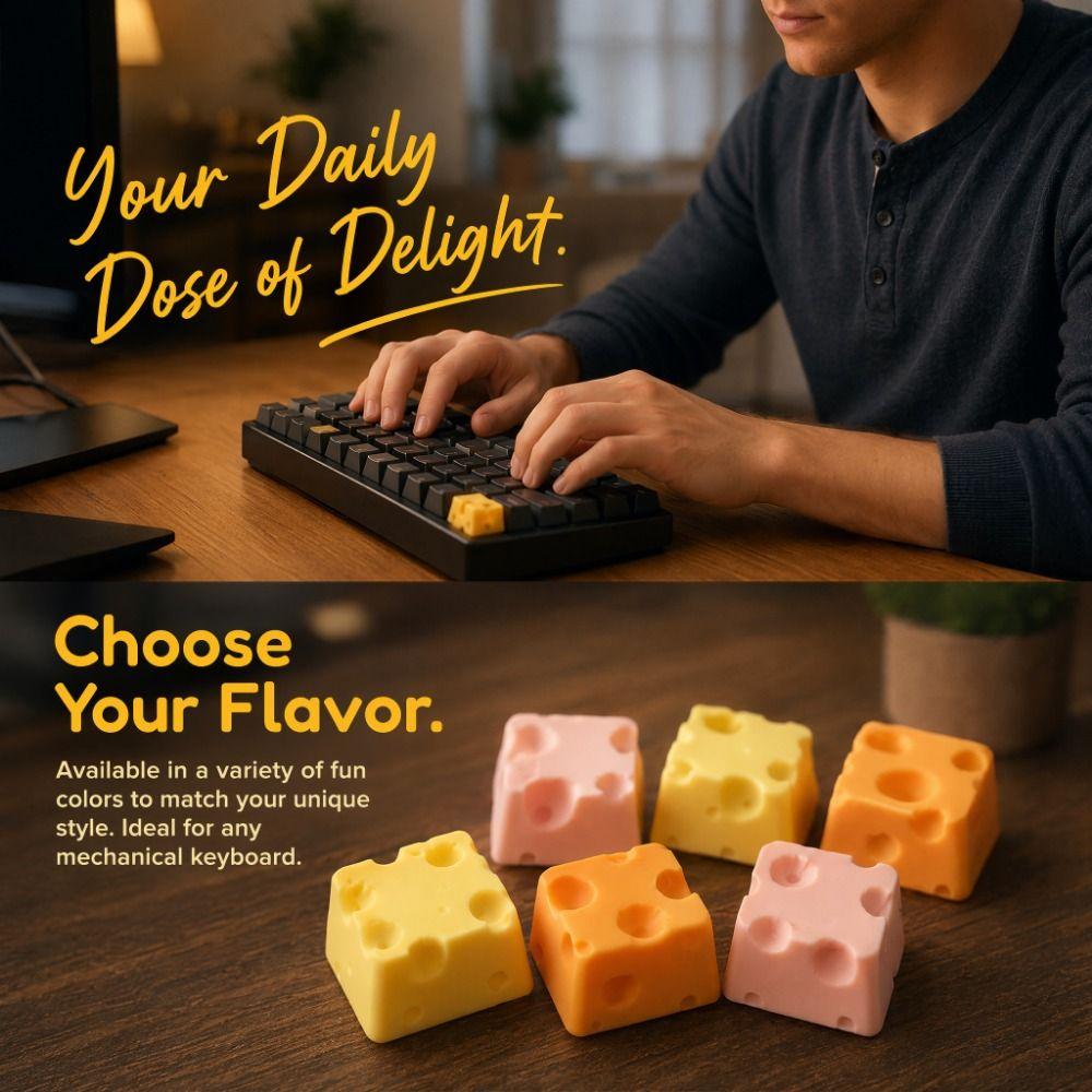 4pcs 3D Printing Chesse Cake Keycap Universal Food Shaped Cheese Artisan Keycap Creative Design Funny