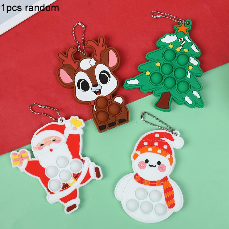 

1-5Pcs Christmas Theme Pop Keychain Silicone Bubble Pendant Xmas Tree Ornaments Kids New Year Party Gift Favors Squeeze Keychain