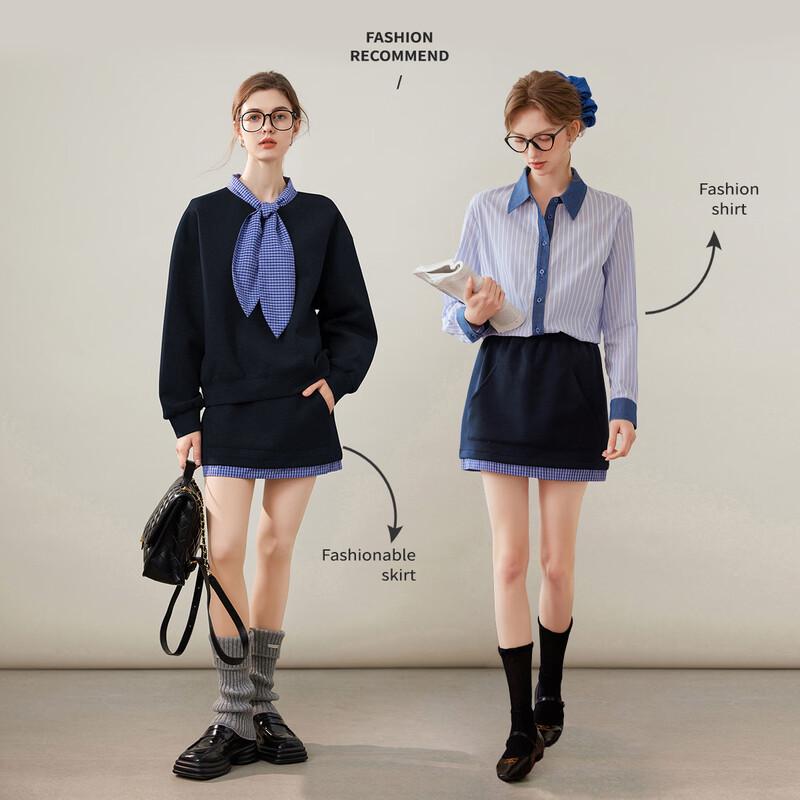 Bailuyu Preppy Color Block A-Line Mini Skirt with Kangaroo Pocket XL