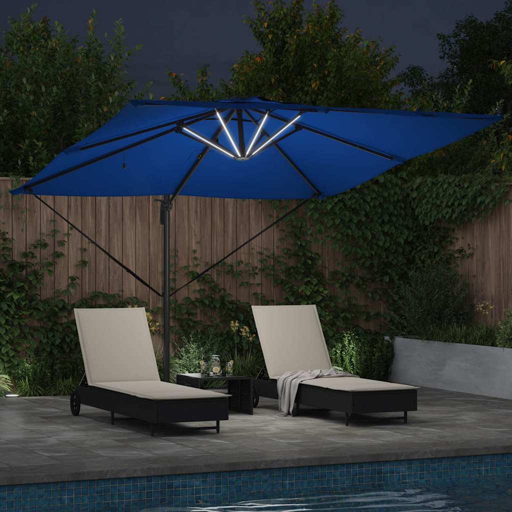 Cantilever Sun Umbrella with LED Light Strips Azure Blue 286 X 284 X 270 Cm