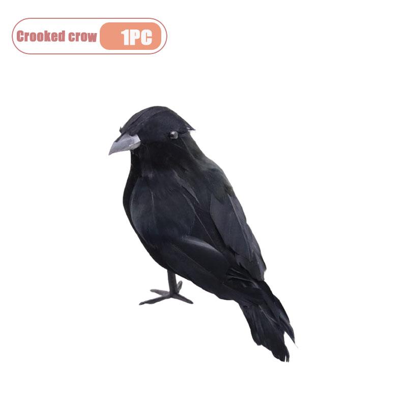 1-9PCS Artificial Black Raven Flocked Feathers Halloween Ghost Party Decoration Spooky Bird Model for Graveyard Scene Prop Favor