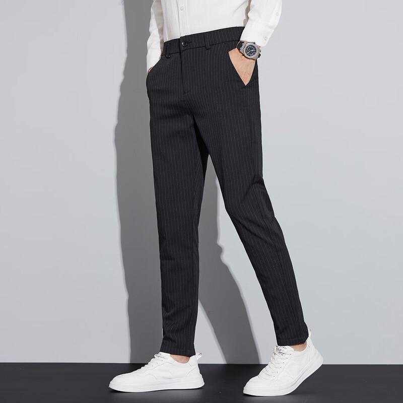POLOMEISDO Men's Slim-Fit Striped Business Casual Trousers