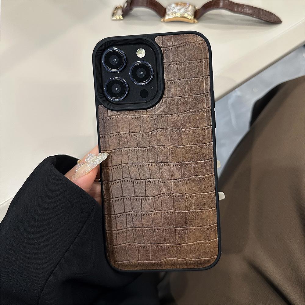 Crocodile Leather Pattern 15 Apple 16 Mobile Phone Case 14promax Retro High-end Style 12 Suitable for IPhone 13 Personality Trend
