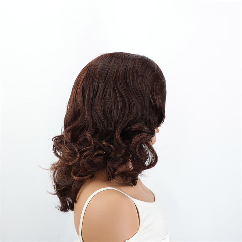 Synthetic Elegant Short Curly Wave Hair Brown Bob Wig Side Parting Wig for Women Natural Fluffy Daily Cosplay Party Use