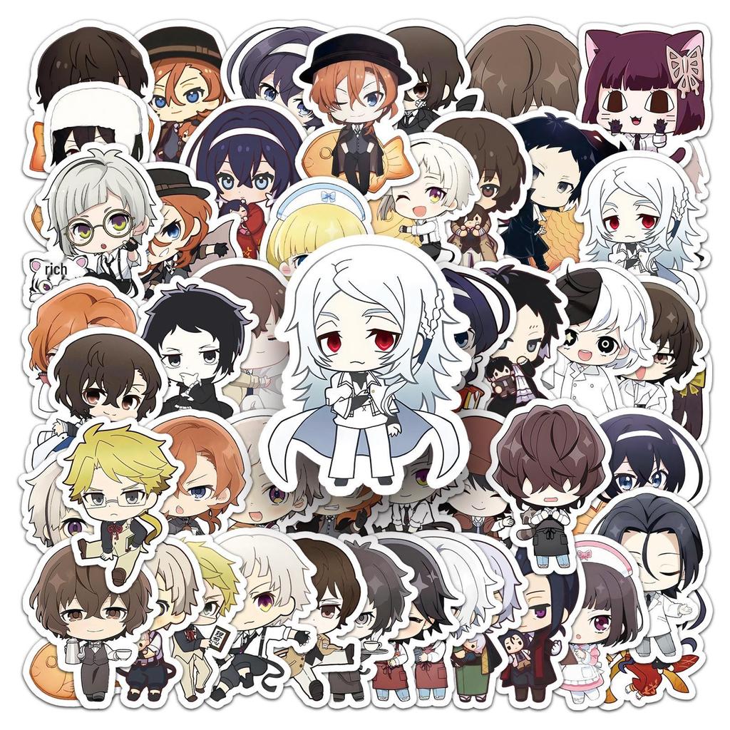 51pcs Chibi Bungo Stray Dogs Stickers - Japanese Anime Characters Collection (Akutagawa Ryunosuke, Mafia Guka) with Storage Box for DIY Decor