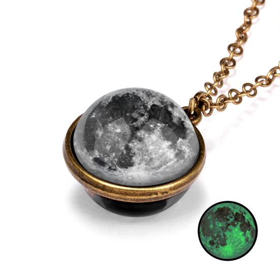 Yousheng Pendant Necklace Personality Double Sides Glow in The Dark Vintage Colorful Galaxy Glass Ball Necklace Jewelry Accessory