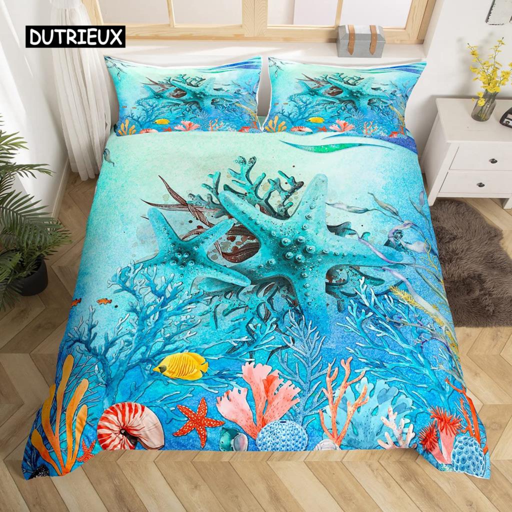 3D Octopus Sea Turtle Duvet Cover Retro Sailboat Crab Reptile Bedding Set Marine Mediterranean Style Jellyfish Comforter Cover