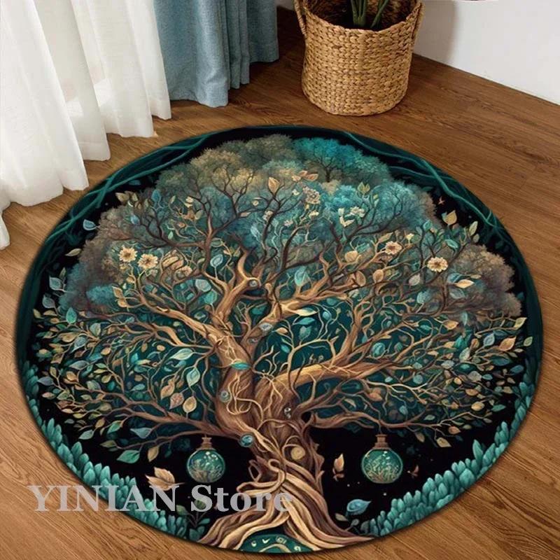 3D Viking Yggdrasil Tree of Life Area Rug Round Carpet Rugs for Living Room Bedroom Sofa Decoration Kids Play Non-slip Floor Mat
