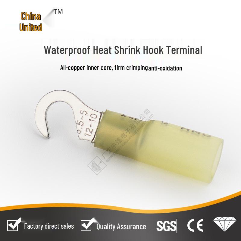 Waterproof Heat Shrink Hook Terminal, Insulated Brass Crimp Connector, 1.5-2.5mm²