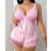 Large size lace sexy pajamas two-piece set sexy suspender shorts set pure loungewear