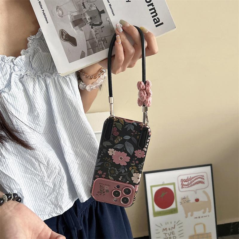 Fashion Retro Chrysanthemum Phone Case For iPhone 13 15 14 16 17 Pro Max Wrist Strap Cover Shockproof Funda