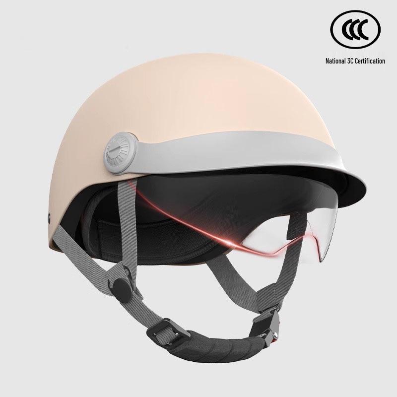 Unisex Summer Electric Vehicle Helmet with Sunshade - Lightweight, Sun-Protected Half Helmet for Scooters & Motorcycles
