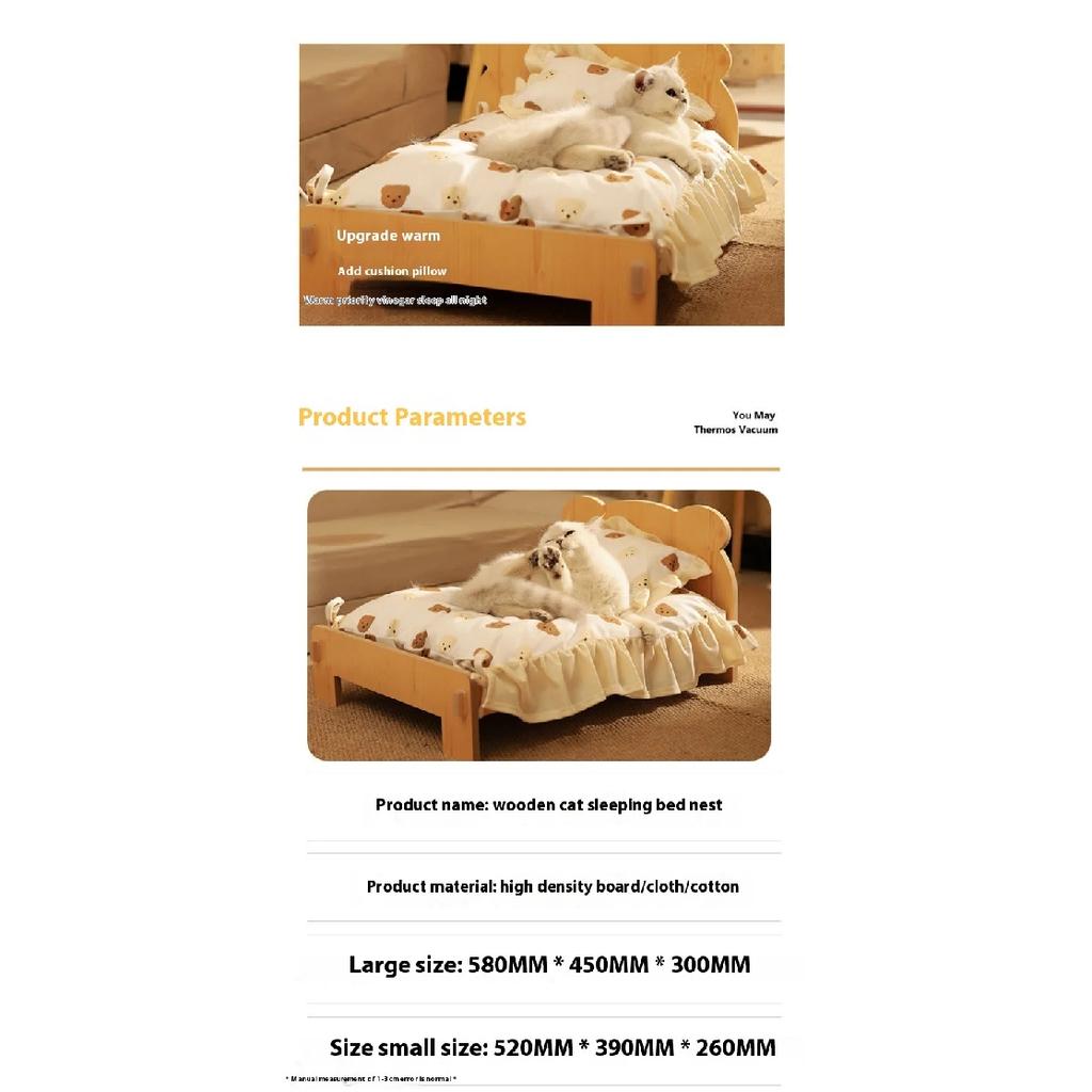 Letto per gatti in legno massello Letto estivo per cuccioli Tappetino rimovibile Lavabile Universale per tutte le stagioni Nido per gatti Cuccia per cani Forniture per animali domestici