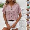Summer Printed Women's T-shirt Elegant Floral Buttons Short Sleeve Loose Casual T-shirts Women Fashion Vintage Office Ladies Pullover Tee Tops New