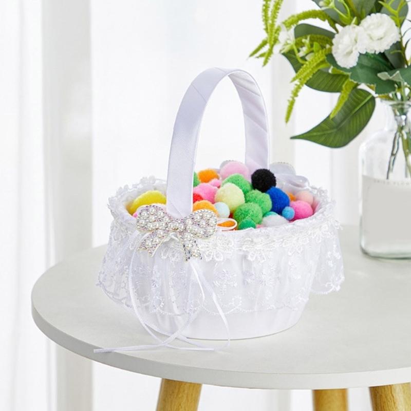Handmade Flower Basket Wedding Ceremony Basket Decorative Bowknot Basket for Bridesmaids and Flower Girls