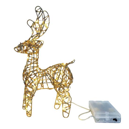 3D Christmas Reindeer Decoration Battery Operated Prelit Iron Reindeer with 30 LED Lights Outdoor Indoor Lighted Standing Deer for Garden Yard Lawn