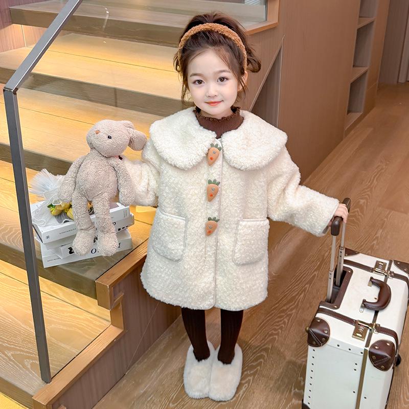 2025 Girls' Lambswool Fleece-Lined Sweater Coat for Autumn & Winter