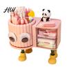 Children Stationery Organizer Cute Rotating Pen Holder with Drawer 2-in-1 Large Capacity Desktop Sorter for Kids Girls Multifunctional Storage