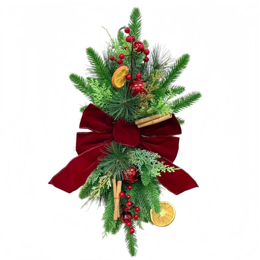 Nordic Christmas Stair Garland with Bow Ornament Wall Decoration