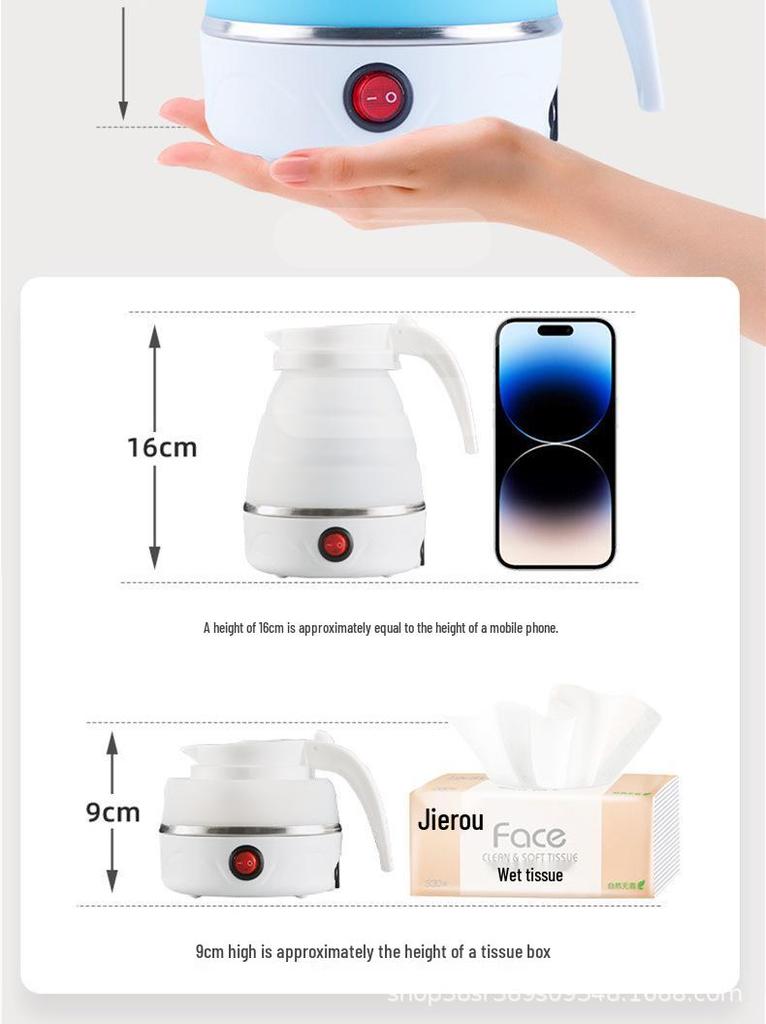 Foldable Travel Electric Kettle, Silicone Retractable, 304 Stainless Steel, Portable, Wide Voltage 110V-240V Universal.