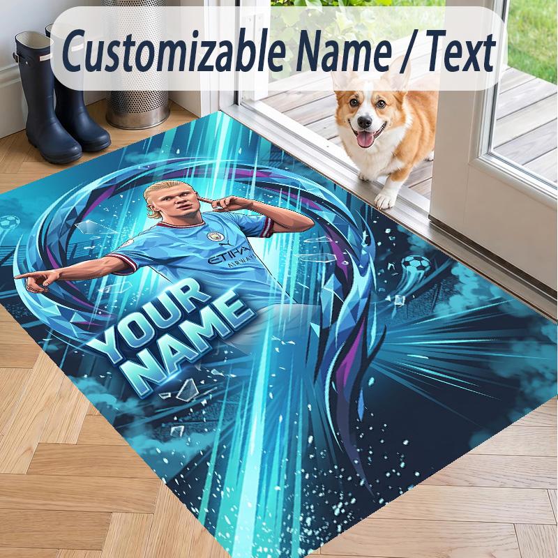 Custom Text Printed Rug Erling Haaland Non Slip Floor Carpet For Home Room Decor