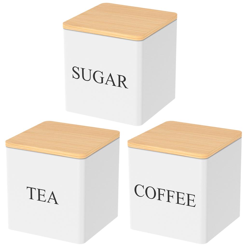 3-delars set 500 ml te socker kaffe behållare förseglad te socker kaffe burk med bambulockar stor kapacitet kaffebehållare för kök