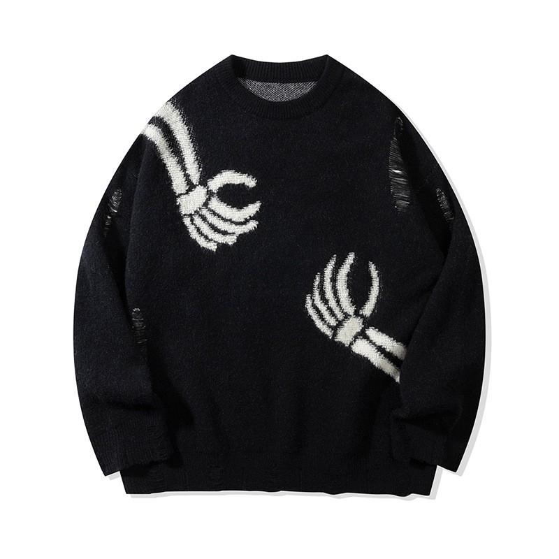 American Vintage Skull New Knit Sweater Couple Casual Crewneck Long Sleeve Top