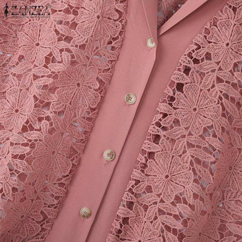 ZANZEA Womens Summer Casual Short Sleeve Hollow Out Lace Cover Up Blouse