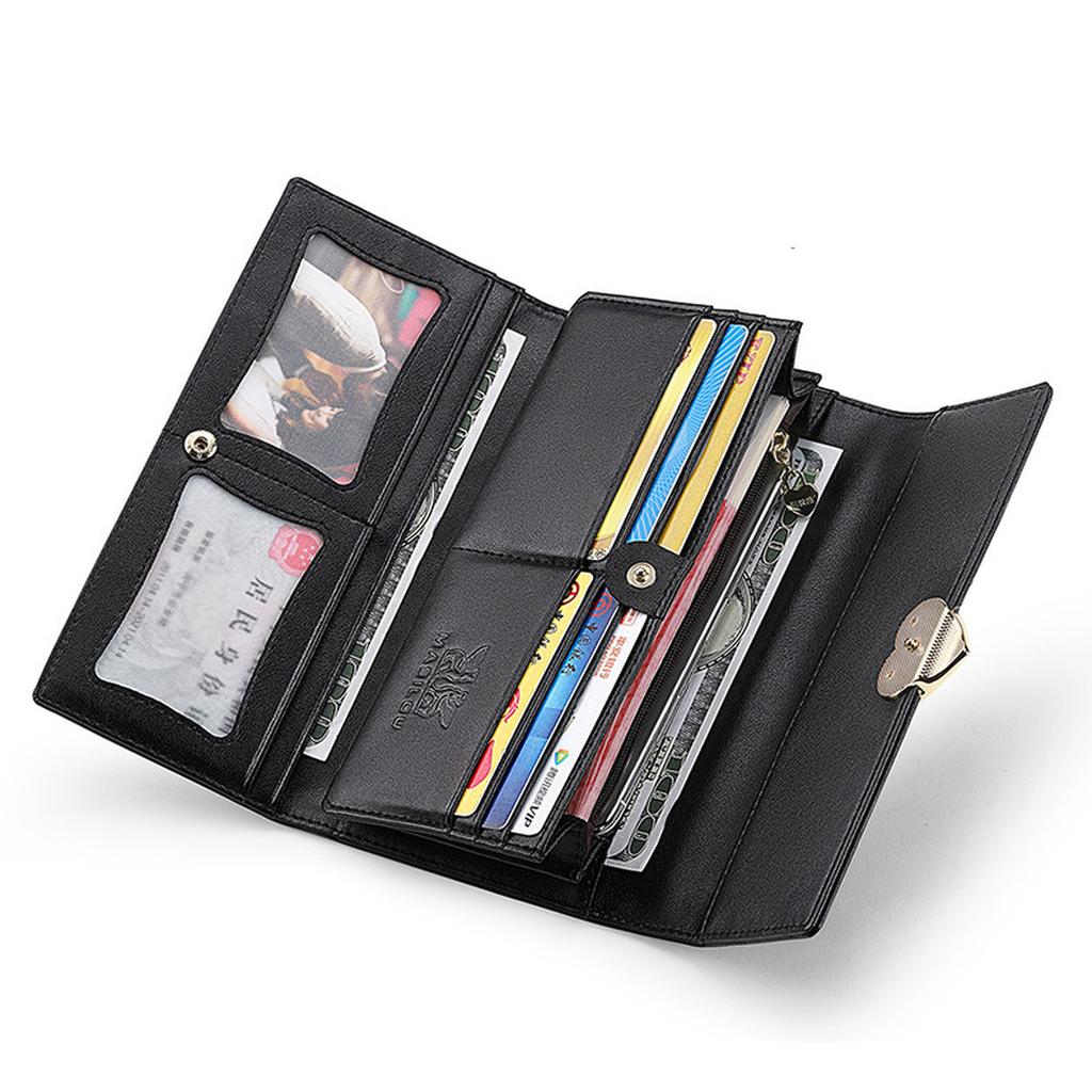 Women's Long Wallet Leather Tri-fold Clutch Multifunction Wallet