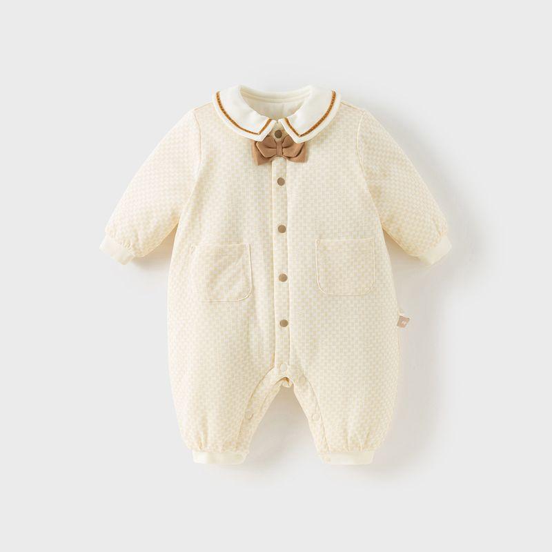 David Bella Newborn Class a Quilted Romper 2026 Winter New Model for Boys Pure Cotton Antibacterial Anti-Mite Jumpsuit Apricot [Ready in Stock] 66