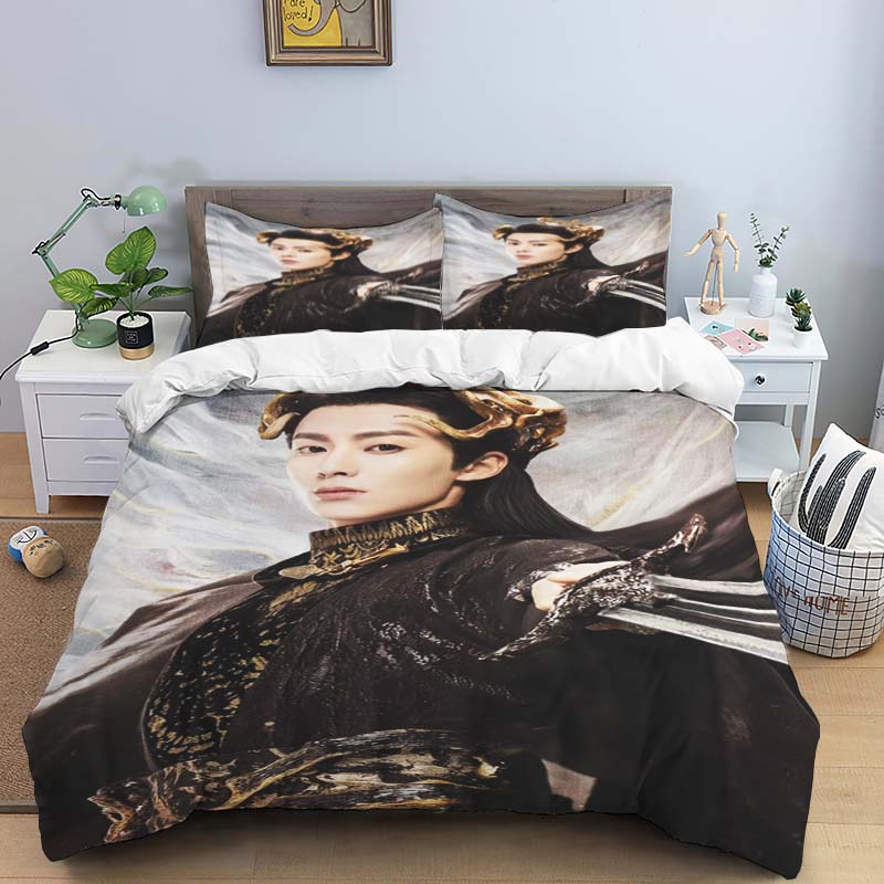 Ancient Chinese fantasy couple print bedding set, three-piece set, duvet cover and pillowcase set, dormitory single and double b