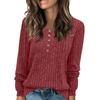 Women's Casual Solid Button Round Neck Sanding Sweatshirt Long Sleeve Top