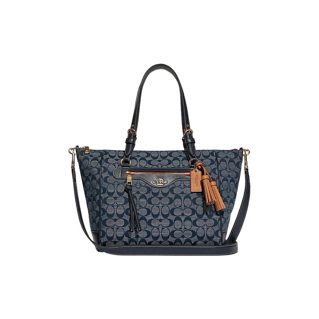 New COACH Kleo Coated Chambray With Cow Leather Shoulder Bag, Crossbody Bag, Handbag Tubas Women's Denim Blue C8164-IMDEI