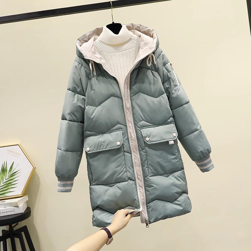 Moda Tendenza Inverno Nuovo Casual Donna Media Lunghezza Cappotto di Cotone Con Cappuccio Giacca di Cotone Ispessito Larga