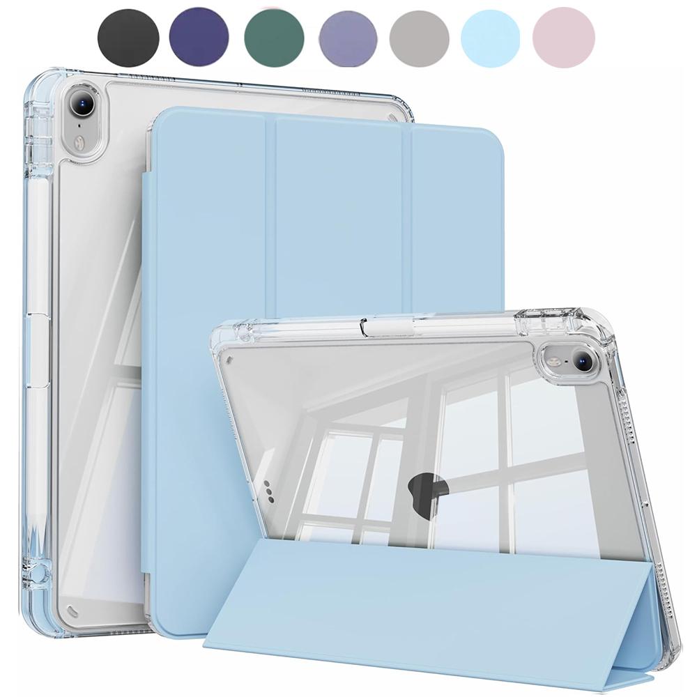 Case For iPad Mini 6 7 Case with Pencil Holder, Hard Clear Transparent Back & Soft TPU Shockproof Frame Cover, Auto Sleep/Wake