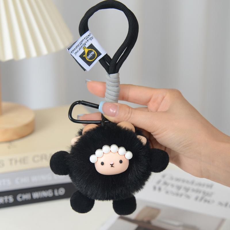 Cute Sheep Plush Bag Charm Soft Fluffy Keyring for Car Keys and Purses Decor A8