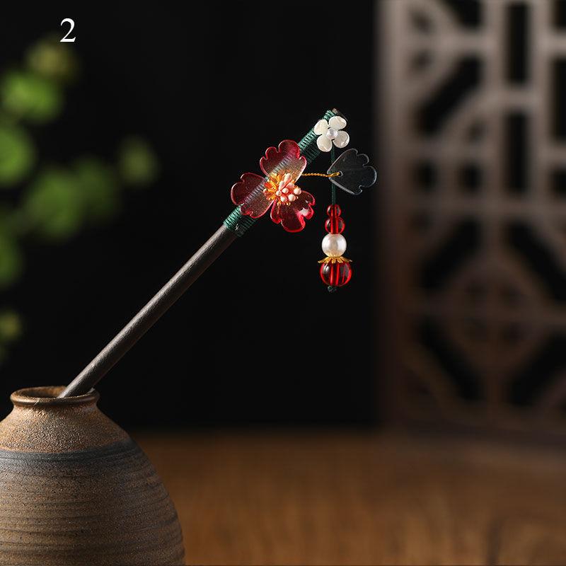 Vintage Handmade Luxury Flower Tassel Hairpins Hair Sticks Hair Wood Chinese Hair Stick Pins For Women Hair Ornaments headdress