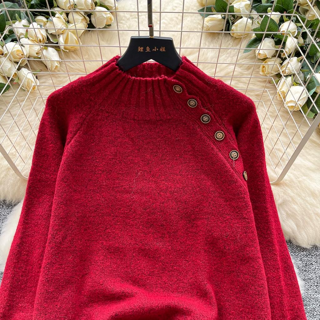 Autumn Winter Women College Style Stand Collar Knitted Sweater Pullover Tops For Girl